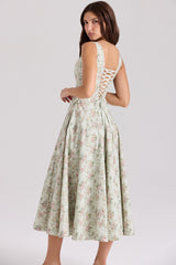 Mariabella-Sage Floral Print Cotton Midi Dress