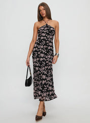 Anisa Halter Maxi Dress Black Floral