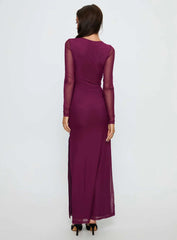 Darkside Long Sleeve Cut Out Plunge Maxi Dress Plum