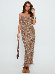 Silah Cowl Neck Maxi Dress Brown Floral