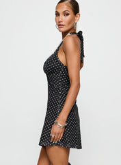 Black Beauty Halter Mini Dress Black / Polka