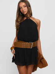 Khamira Halter Shirred Mini Dress Black