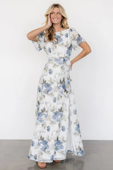 Naomi Short Sleeve Maxi Dress | Dusty Blue Floral
