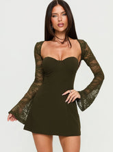 Jacenta Long Sleeve Lace Bolero Mini Dress Green