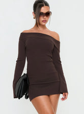 Sina Off Shoulder Mini Dress Chocolate