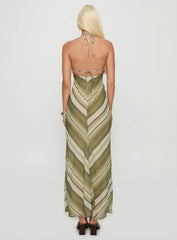 Esmira Halter Maxi Dress Green Stripe