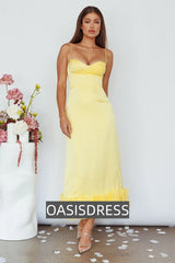 Buona Sera Hem Decoration Midi Dress Lemon