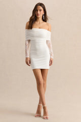 Incantelle | White Bardot-Neck Mini Dress