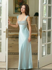 Stain Strap Patchwork Solid Maxi Dress