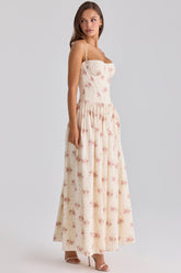 ivory vintage rose print cotton maxi dress