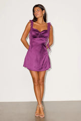 Marnie Purple Satin Ruffled Slip Mini Dress