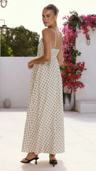 Nicole Spaghetti Strap Maxi Dress - Beige/Black Polka Dot