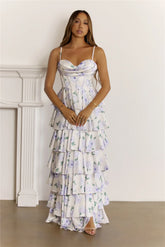 Dreamy Floral Corset Tiered Maxi Dress White