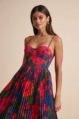 Dorothy Dark Blue Multi Floral Print Pleated Midi Dress