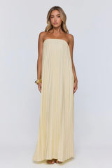Moonlit Sea Pleated Strapless Maxi Dress Lemon