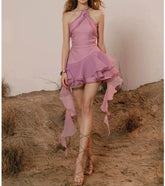 Halter Fringe Hem Mini Dress