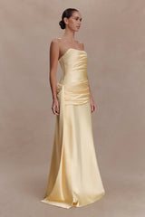 Sarah Strapless Maxi Dress With Waist Tie - Lemon