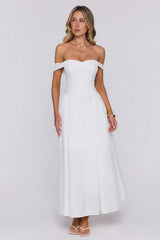 Polished Darling Off Shoulder Maxi Dress White