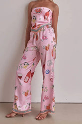 Pink La Dolce Vita Satin Scarf Top and Pants Set