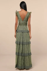 Marvelous Darling Olive Lace Ruffled Tiered Maxi Dress