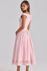 pink cotton broderie anglaise boat neck maxi dress