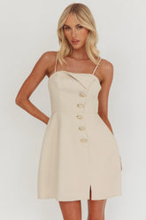 Captivated Button Feature Mini Dress Stone