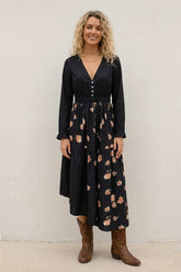 Floral Print Irregular Hem Retro Midi Dress