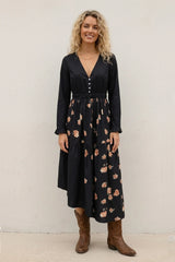 Floral Print Irregular Hem Retro Midi Dress