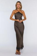 Editorial Archive Satin Lace Maxi Dress Brown