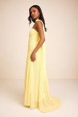 Nellie Light Yellow Pleated Maxi Dress and Scarf Set