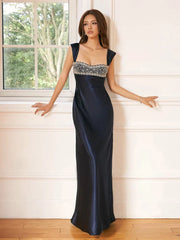 Stain Strap Patchwork Solid Maxi Dress