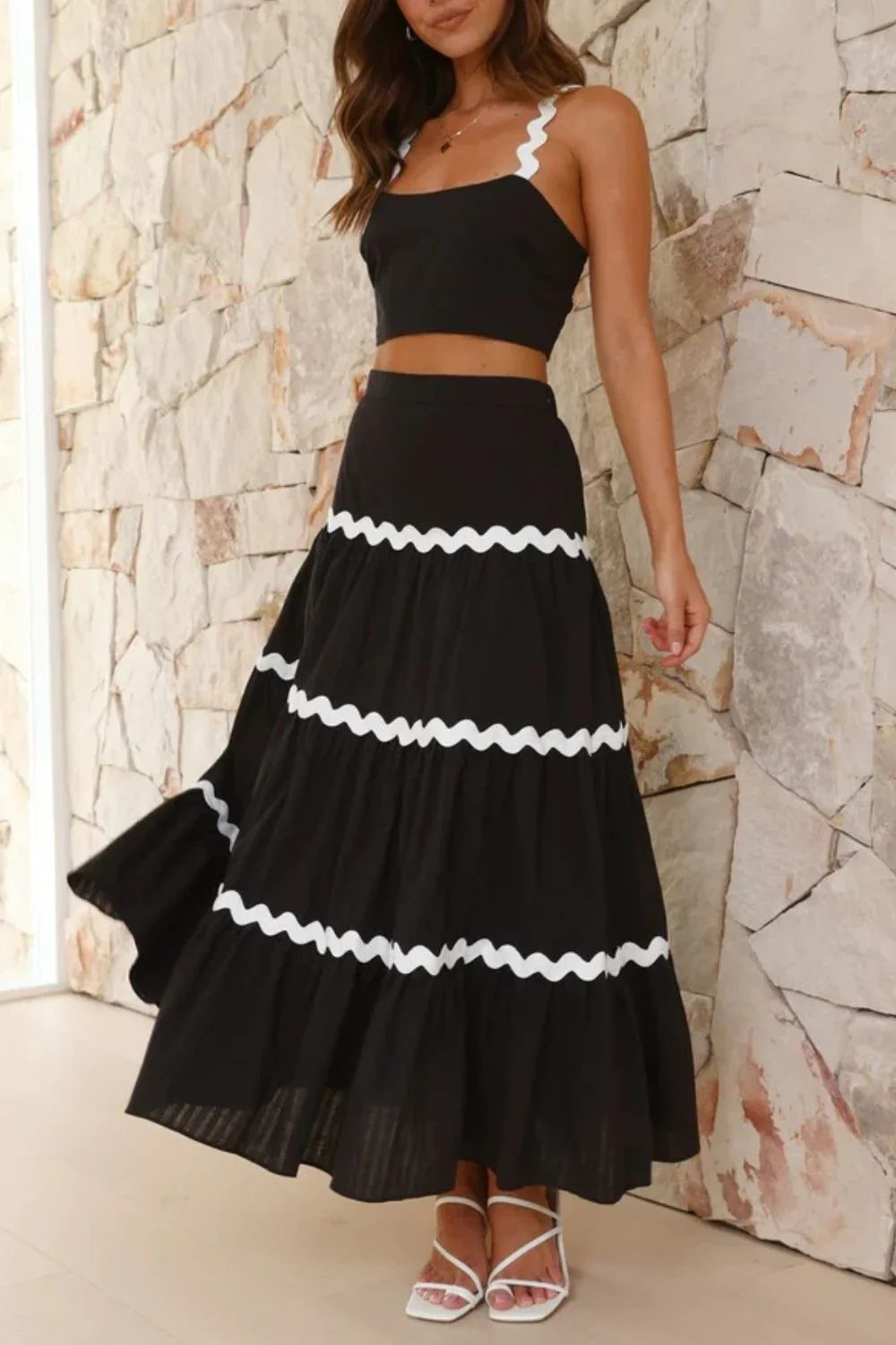 Hazel Blues® |  Contrast Trim Cami and Maxi Skirt Set
