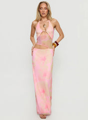 Dyanna Halter Mesh Maxi Dress Pink Floral