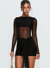 Knowett Long Sleeve Sheer Mini Dress Black