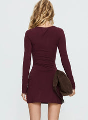 Angele Long Sleeve Keyhole Mini Dress Plum