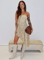 Cambria Strapless Scarf Midi Dress Yellow Check