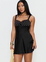 Befanie Layered Mini Dress Black Polka Dot