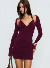 Leviva Long Sleeve Layered Mini Dress Plum