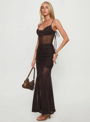 Helaina Ruched Maxi Dress Chocolate