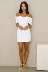 Slaying Softly Off Shoulder Mini Dress White