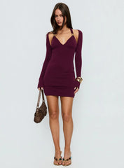 Leviva Long Sleeve Layered Mini Dress Plum