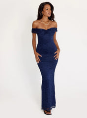 Anabeila Strapless Frill Maxi Dress Navy