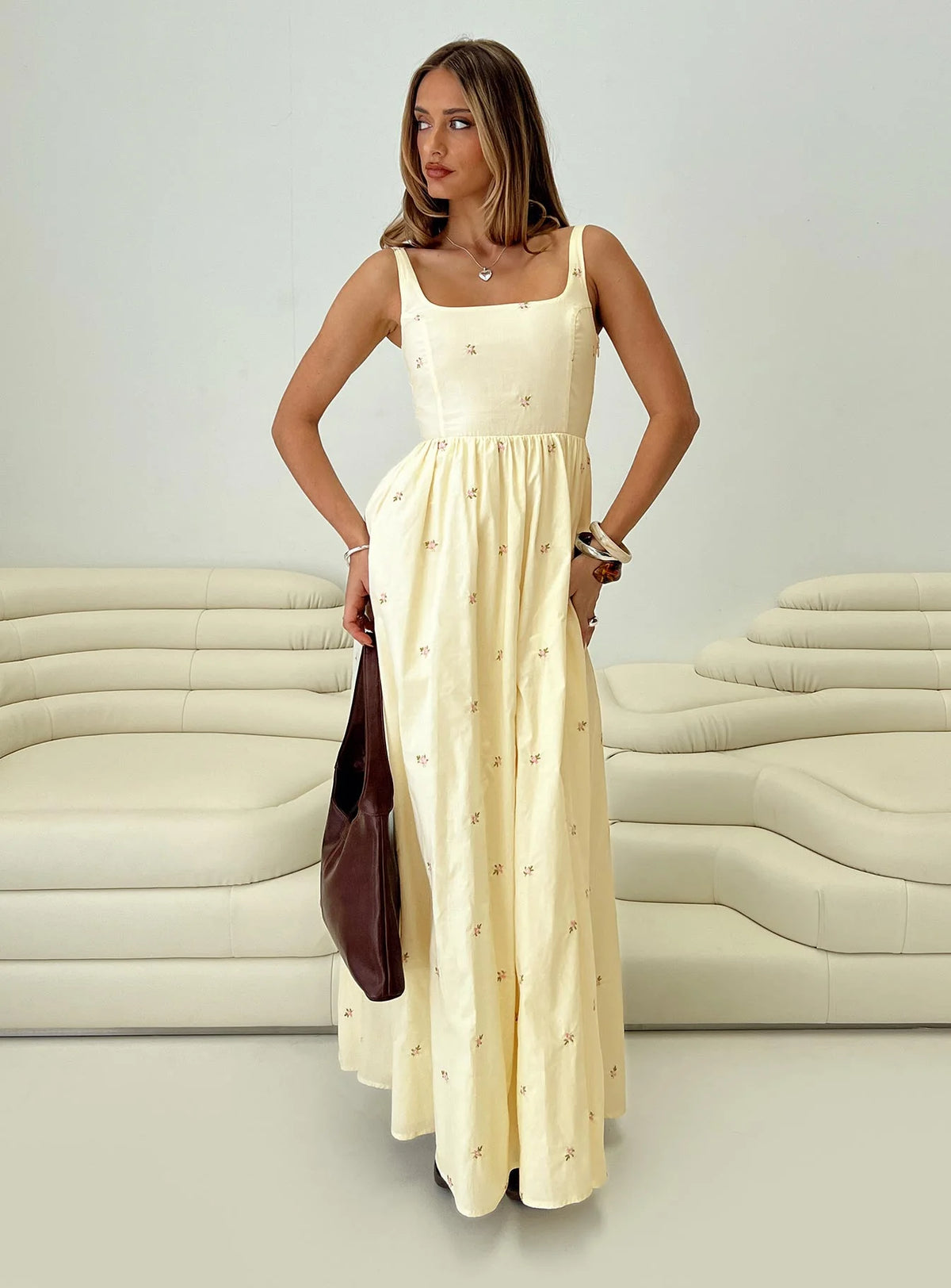 Cartmel Embroidered Maxi Dress Cream