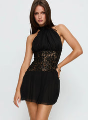 Bridges Halter Lace Mini Dress Black