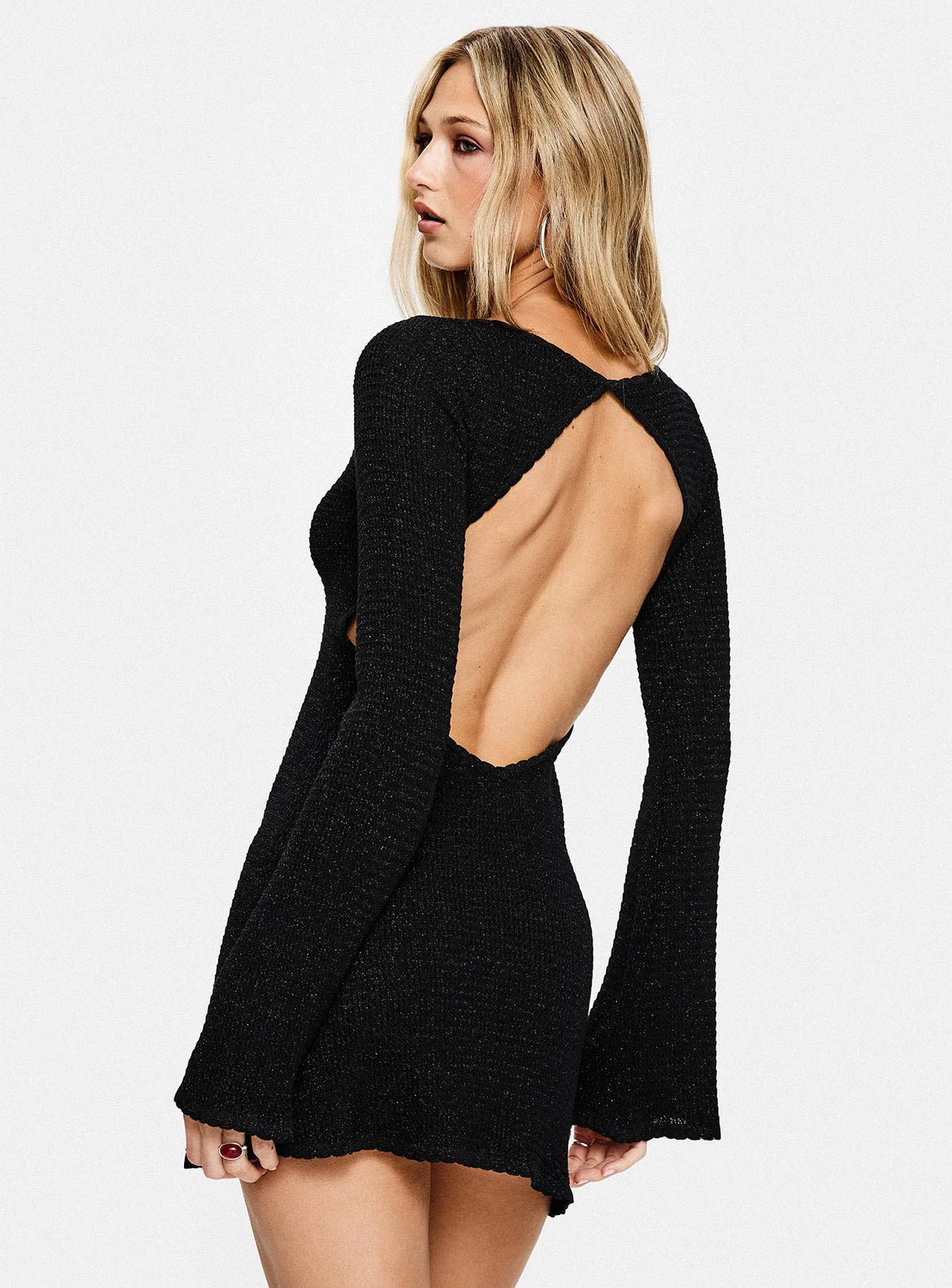 Rhapsody Long Sleeve Knit Mini Dress Black