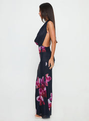 Tigress Halter Maxi Dress Navy Floral