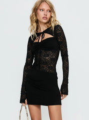 Savanha Lace Cut Out Mini Dress Black