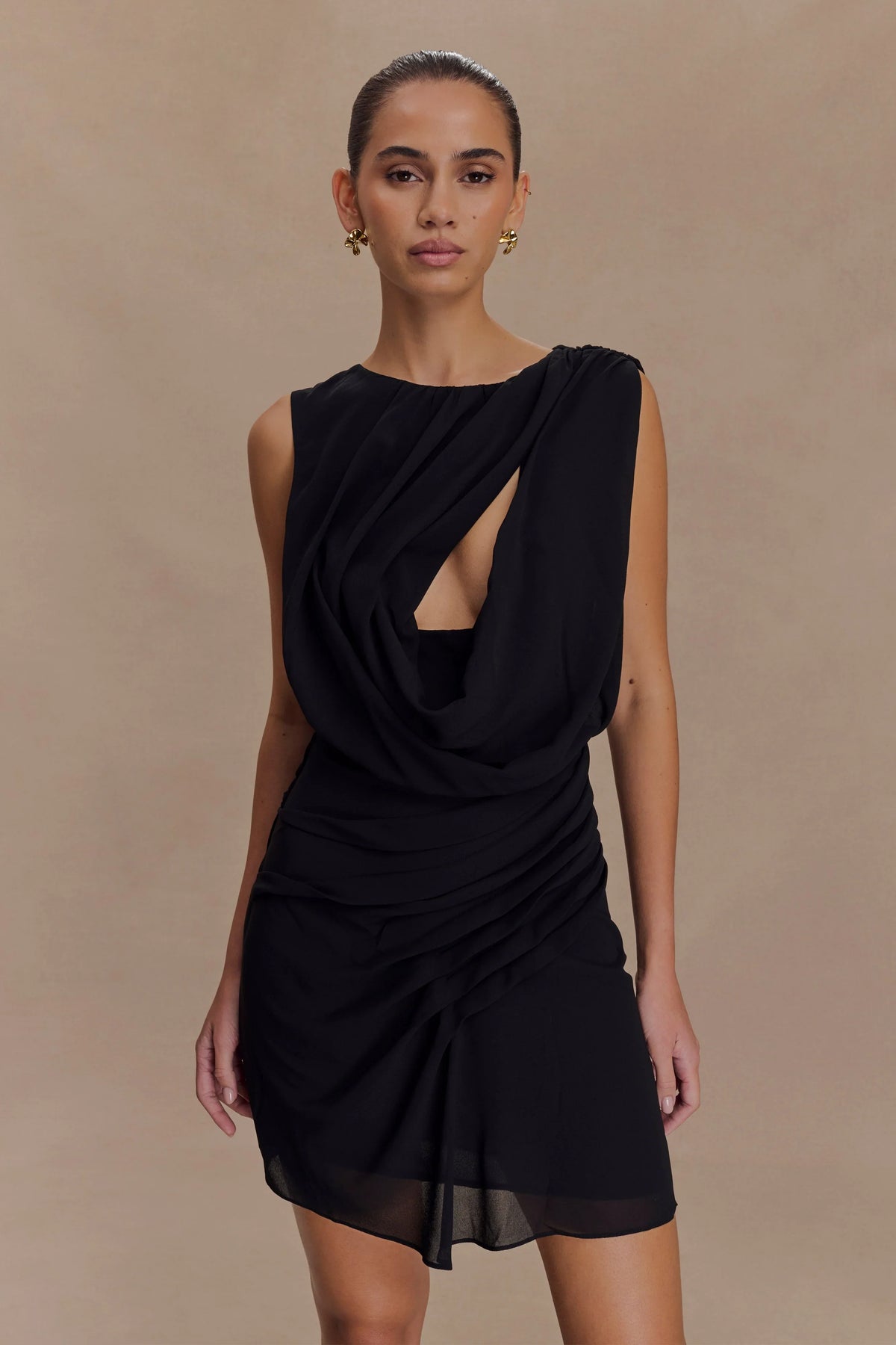 Oria Chiffon Mini Dress - Black