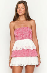 Rosealie Red And White Strapless Mini Dress