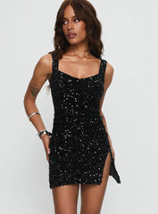 Centerfold Sequin Mini Dress Black